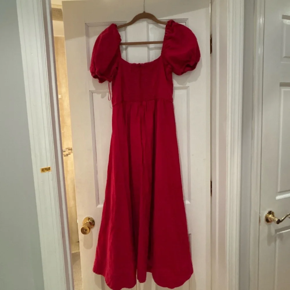 Reformation Marella Red Linen Puff Sleeve Dress 10 - Picture 7 of 7